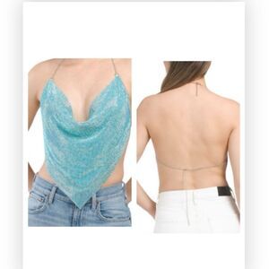 HOUSE OF HARLOW 1960 Rhinestone Scarf Halter Top NWT Small